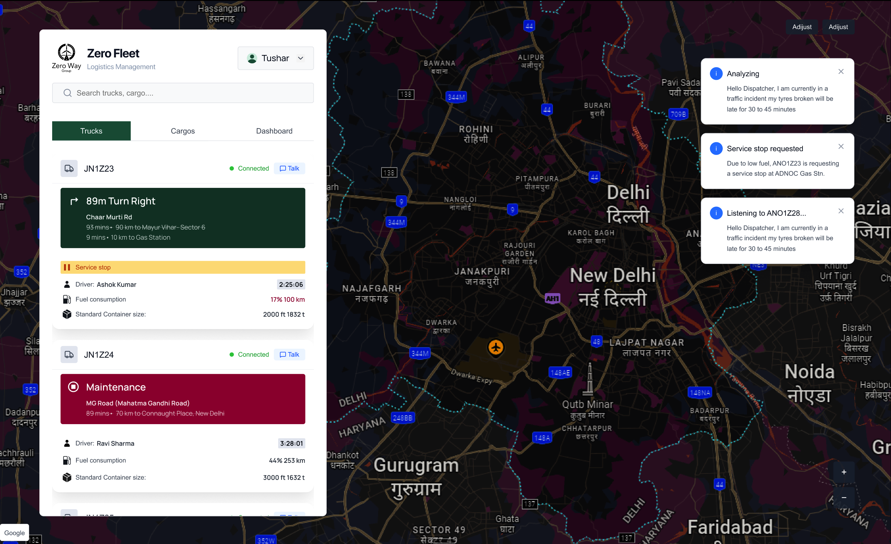 ZeroFleet, Multimodal View with port congestion intelligence and journey timeline